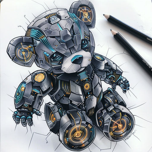 Futuristic robotic teddy bear tattoo design