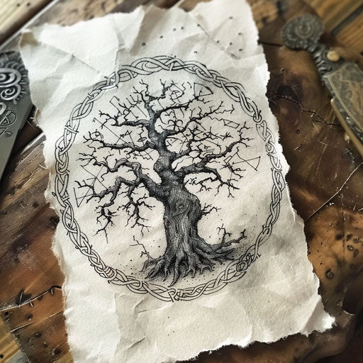 Nordic inspired tree of life tattoo sketch