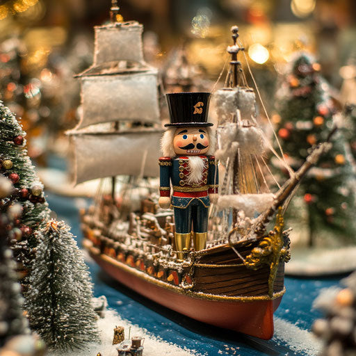 The Nutcracker at the helm of a model ship