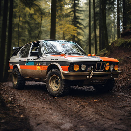 BMW 7 series classic, rally version with off-road mods