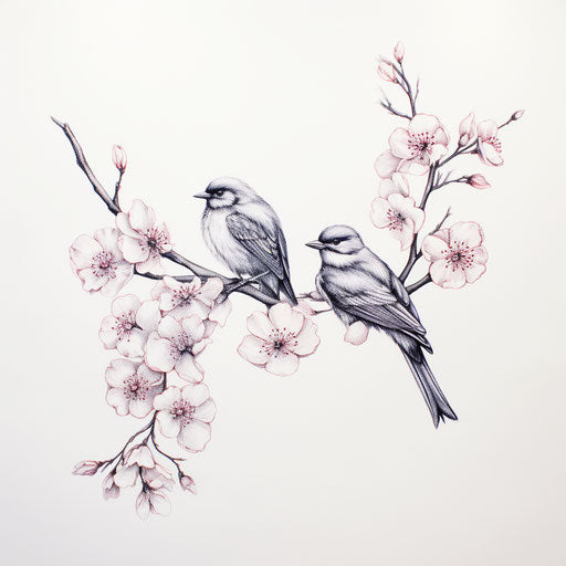 Sketch of two blossom branches, tattoo-inspired style