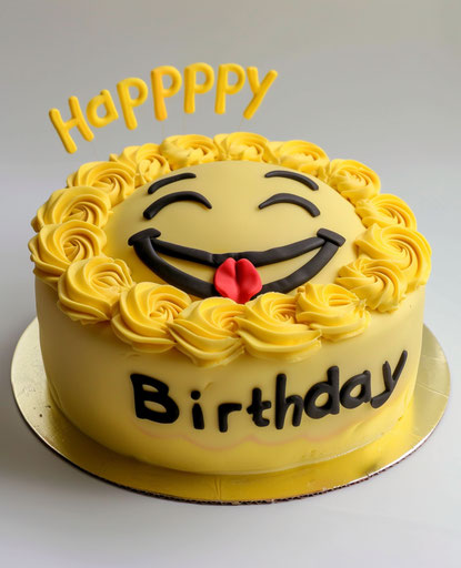 Emoji cake with Happy Birthday, white background