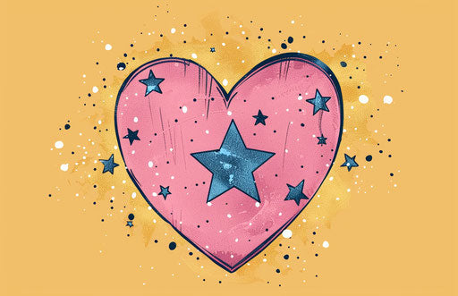 Pink heart with blue stars and glitter