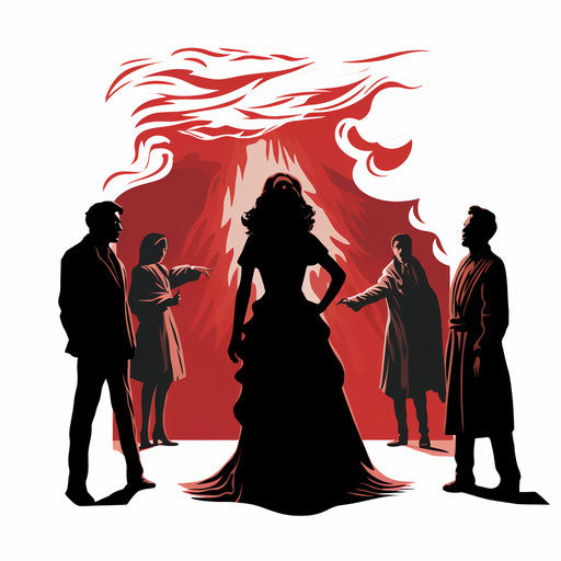 Dramatic illustration in the style of Chiaroscuro Art, on white background