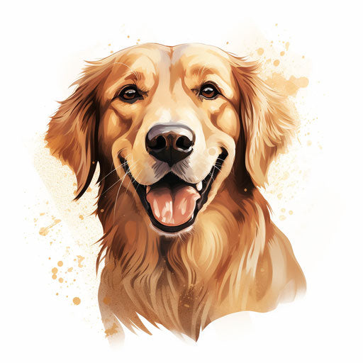 Golden dog illustration in Chiaroscuro Art style, white background