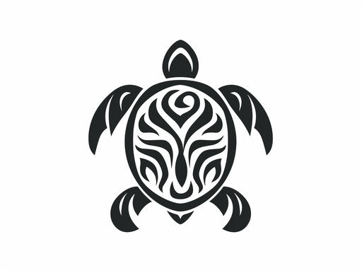 Black turtle on white background, Maori style, oriental minimalism