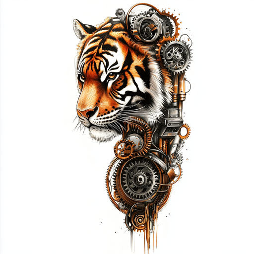 Flat tiger tattoo sketch with steampunk twist