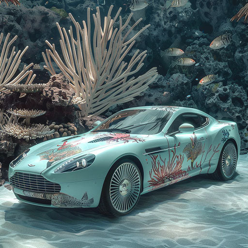 Underwater-themed Aston Martin DB7 Zagato with coral and fish decals