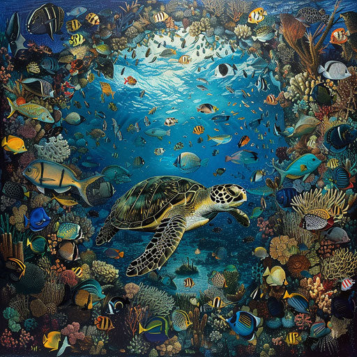 A symphony of marine life with an olive ridley sea turtle