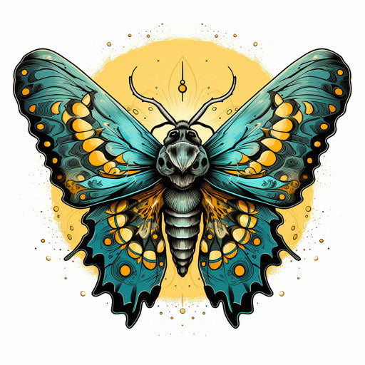 Blue moth tattoo design in graphic pop-art style
