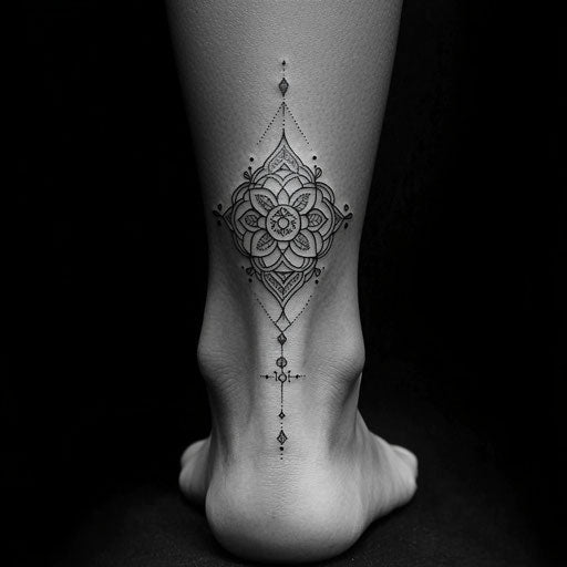 Women's ankle tattoos with a geometric mandala