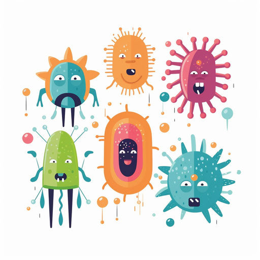 Hand-drawn germs in Minimalist style on white background