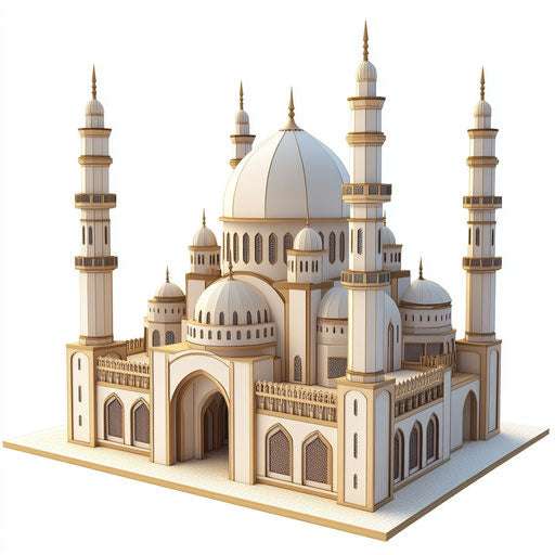3D mosque silhouette in photo realistic style on flat white background