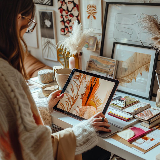 Working on tablet in stylish home office