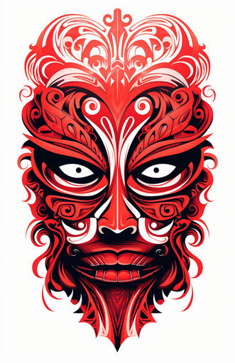 Tribal tattoo with red face on white