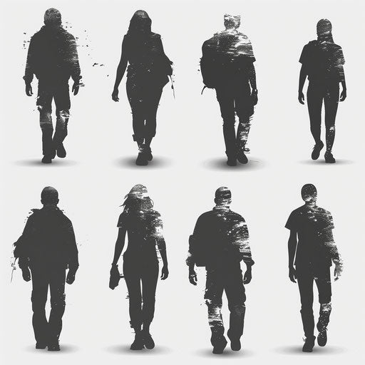 Realistic people silhouettes in PNG on flat white background