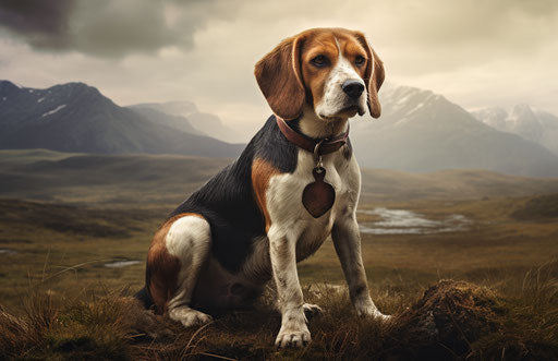 The beagle in the field, in the style of intriguingly taboo, accurate and detailed, anglocore, modern and sleek 17:11