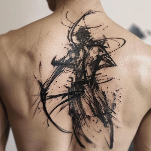 Hades tattoo with fluid lines on a white background