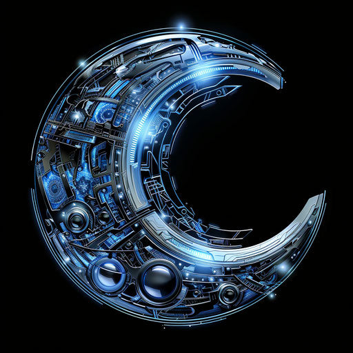 Futuristic cybernetic half moon with digital elements