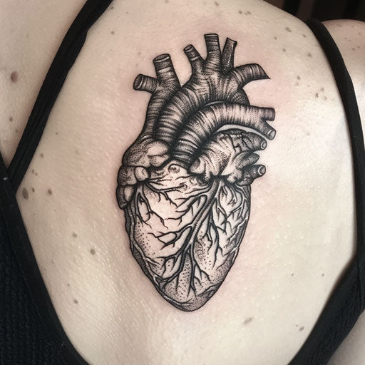 Gothic style anatomical heart tattoo on white background