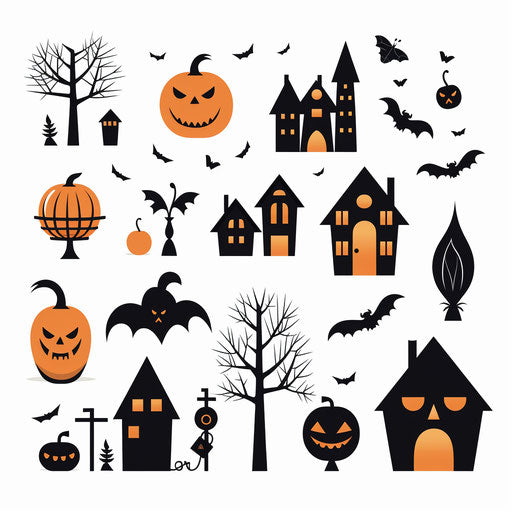 Minimalist-style Halloween clip art on white background