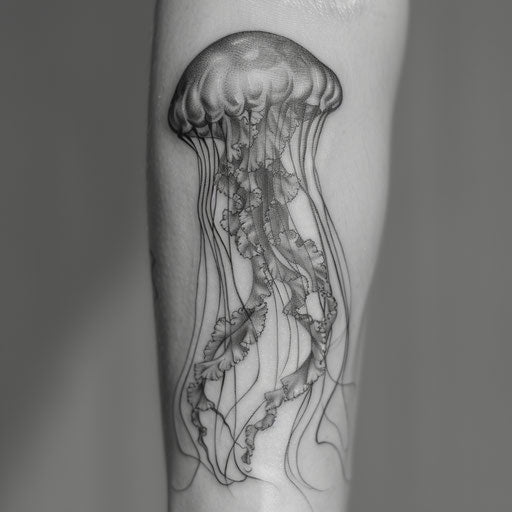 Realistic jellyfish tattoo on smooth white background