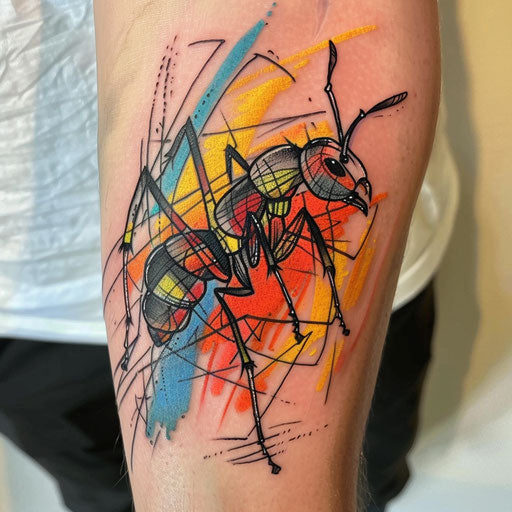 Bold colorful tattoo sketch of an ant
