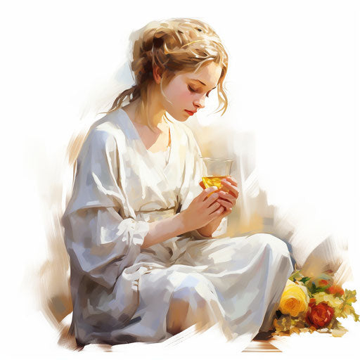 Communion clipart in the style of oil painting, on a white background