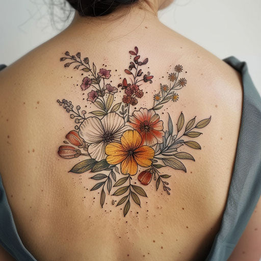 Freckle tattoos with botanical details