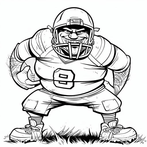 Comic football player with exaggerated features, Walt Handelsman style
