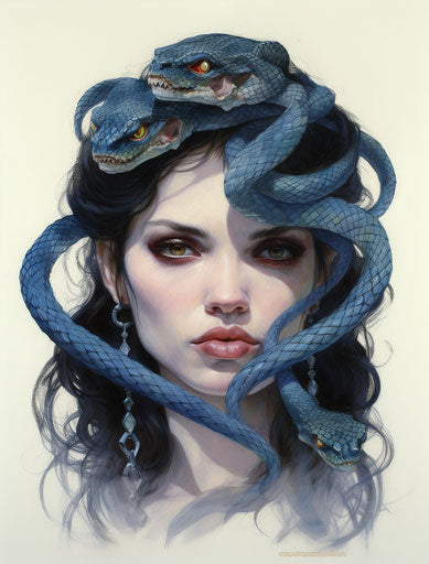 Snake tattoo, Gail Potocki style, blue and azure sketches