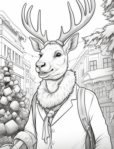 Printable coloring pages of Christmas man with reindeer