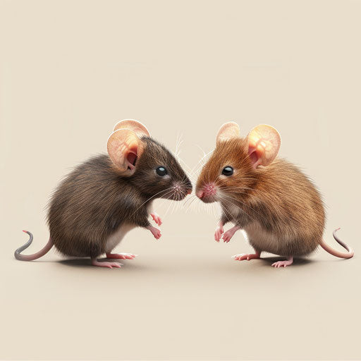 Realistic mice clipart on flat white background, minimalist style