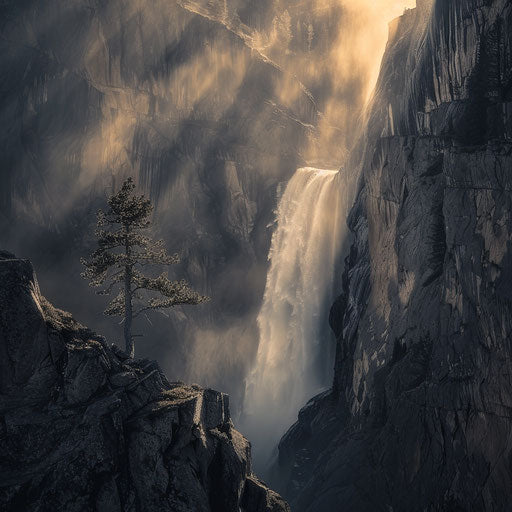 Waterfall with deep shadows and powerful flow