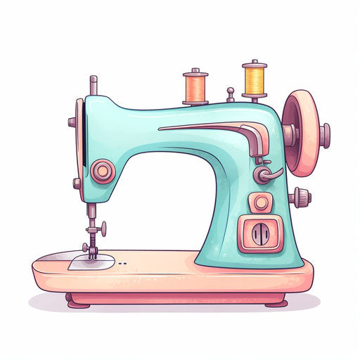 Sewing machine with pastel colors on white background