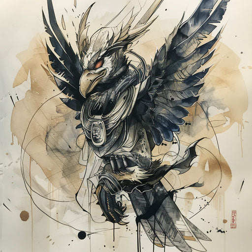 Elegant tattoo sketch of a Tengu with delicate curves and soft gradients