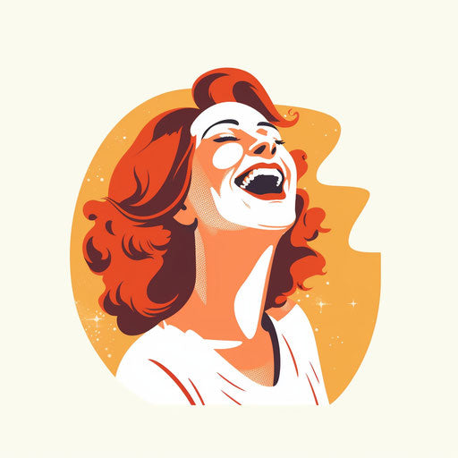 Minimalist laughing artwork on white background
