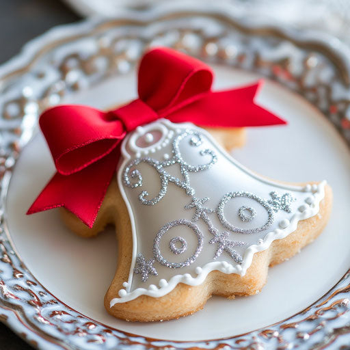 Christmas bell cookie with shiny silver icing