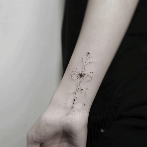 Tiny wrist tattoos of a constellation, in the style of J.P. Targete