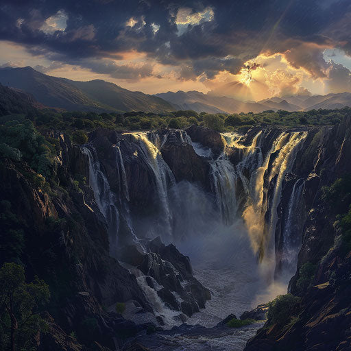 Hogenakkal Falls with dramatic scenery and deep shadows