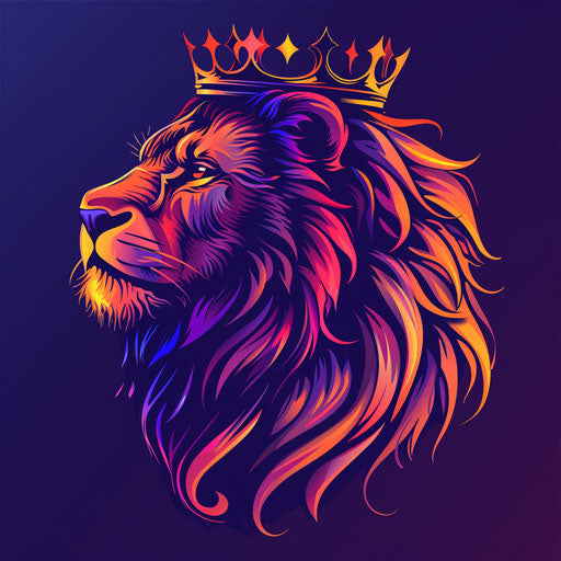Flat dynamic clipart style sketch of a lion with a crown