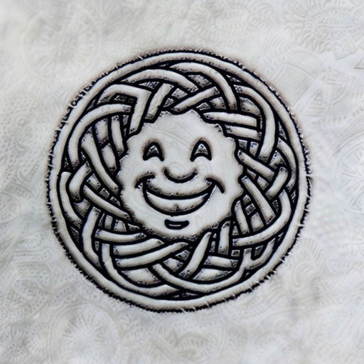 Smiley face tattoo in Celtic knot style, interlocking patterns