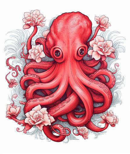 Octopus with a rose in Japanese style, strong graphics