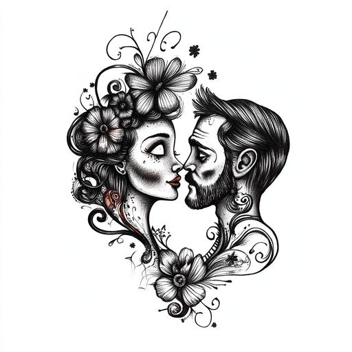 Flat tattoo sketch of mom and dad with Dali influence