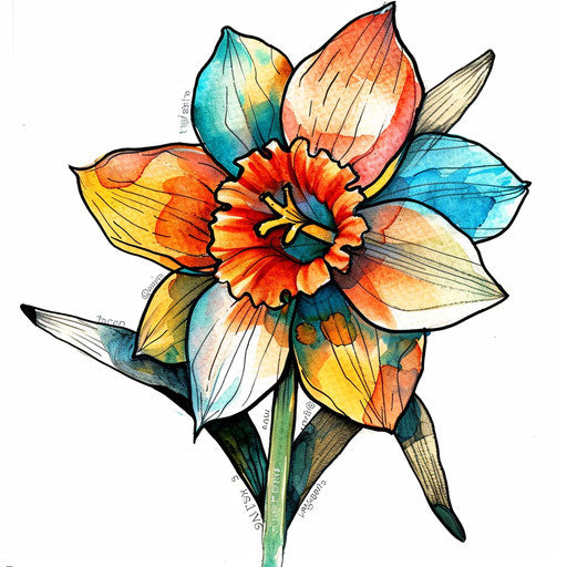 Artistic rendering of a December birth flower tattoo design, vibrant watercolor style on a pure white background