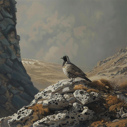 Sage grouse on rugged rocky terrain
