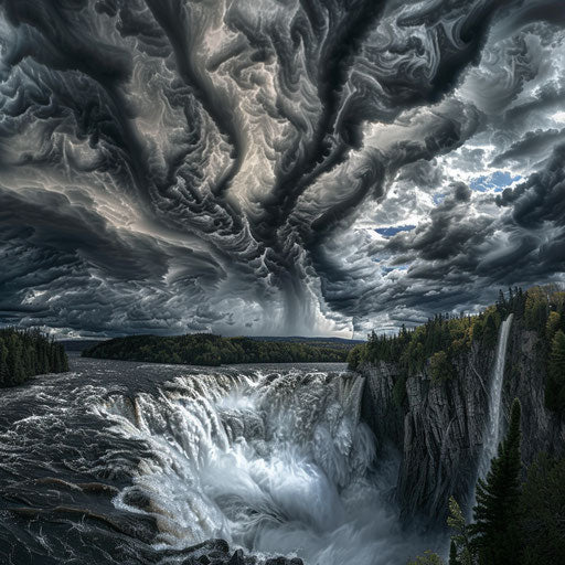 Montmorency Falls, Quebec, thunderstorm and dramatic clouds