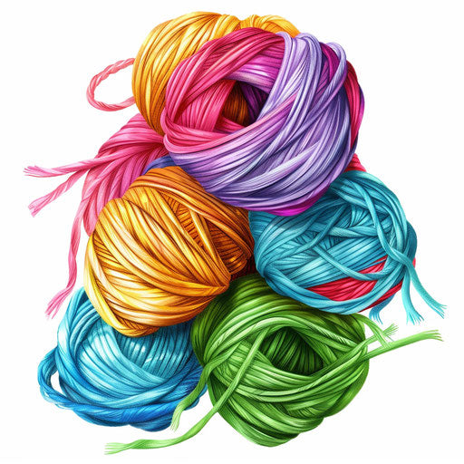 Realistic yarn illustration on flat white background, bright colors and smooth finishes