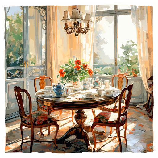 Dining room in the style of oil painting