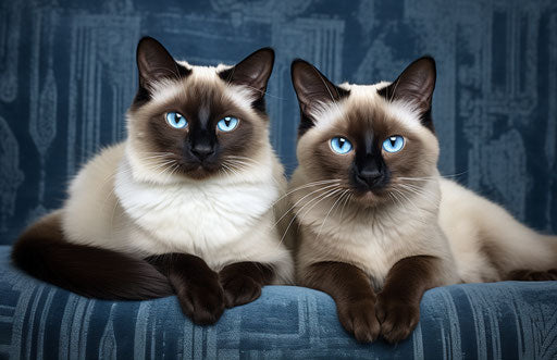 Siamese cats, breeds and health care, dark beige and sky-blue style